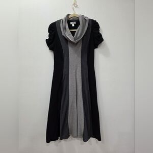 dressbarn Black and Gray Short Rouched Sleeve  Sweater Dress